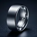 Anillo minimalista de acero inoxidable plateado cepillado con superficie interna pulida - Talla 7 / Estilo Cepillado Mate Acero (4-B-1) / 8mm / Color acero