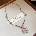Vintage cord necklace with natural stone beads and cord-wrapped star pendant - Vintage Star Pendant Necklace (White)
