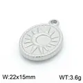Oval silver titanium steel pendant featuring a decorative sun and moon relief design - Silver Oval Sun & Moon (KLJ7629-Z)
