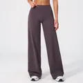 High-waisted brushed wide-leg sports yoga pants in dark purple for casual wear - S / Eggplant Purple