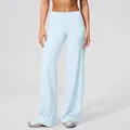 Women's high-waisted light blue wide-leg yoga pants in soft brushed athletic fabric - S / Phantom Blue