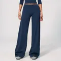 Comfortable navy blue wide leg sports pants for women in soft brushed fabric for yoga - S / Navy Blue