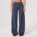High-waisted wide-leg yoga pants for women in dark slate blue soft brushed fabric - S / Dark Blue