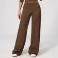 Brown high-waisted wide-leg athletic yoga pants for women shown in variant - S / Chocolate Brown