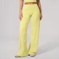 Women's pale yellow high-waisted wide-leg yoga pants for running and active fitness - New Pale Yellow Color / L