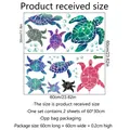 Vista dettagliata degli adesivi murali tartaruga marina colorati con trame ad acquerello e misure - Stile Tartaruga Marina Acquerello (ZSZ2990--30x60cm*2 Pezzi)