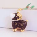 Cute Chinese zodiac sheep keychain with rhinestone collar and brown enamel finish - Black