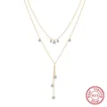 Elegant gold plated S925 sterling silver layered necklace with crystal pendants - BQN20-2-Layer Tassel / Gold