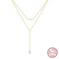 Double layered s925 sterling silver gold necklace with elegant white pearl pendants - BQN27-2-Layer Pearl / Gold