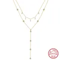Elegant double layered s925 sterling silver necklace with dainty pearls and crystals - BQN31-2-Layer Pearl & Zircon / Gold
