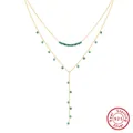 Double layered s925 silver necklace with turquoise beads and elegant Y-shaped design. - BQN32-Turquoise Style Beads / Gold