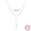Double layered S925 sterling silver necklace featuring elegant turquoise beads accents - BQN32-Turquoise Style Beads / Silver