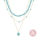 Elegant multi-layer s925 silver necklace featuring turquoise beads in a gold finish - BQN33-3-Layer Turquoise Style / Gold