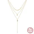 Elegant triple-layered S925 silver necklace with gold plating and pearl drop pendant. - BQN35-Multi-layer Pearl & Zircon / Gold