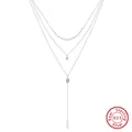 Elegant triple layer s925 sterling silver necklace with pearl and CZ pendants - BQN35-Multi-layer Pearl & Zircon / Silver