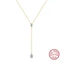 Elegant 18k gold plated s925 silver Y-shaped necklace featuring pear cut crystals - BQN36-Double Pear Zircon Y-Chain / Gold