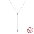 S925 sterling silver Y-shaped necklace featuring clear teardrop zircon pendants - BQN36-Double Pear Zircon Y-Chain / Silver