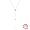 Elegant gold plated s925 silver lariat necklace with heart crystal pendant - BQN37-Heart Tassel Y-Chain / Gold