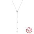 Elegant S925 sterling silver heart pendant lariat necklace with sparkling zircon drops - BQN37-Heart Tassel Y-Chain / Silver