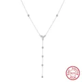 Elegant S925 sterling silver Y-shaped lariat necklace with sparkling zircon stone accents - BQN38-Clover Y-Chain / Silver