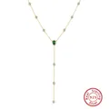 Elegant gold plated S925 sterling silver Y-necklace featuring a green pear-cut gemstone - BQN39-Green Pear Stone Y-Chain / Gold