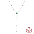Elegant s925 sterling silver Y-necklace featuring a pear-shaped green gemstone and clear accents - BQN39-Green Pear Stone Y-Chain / Silver