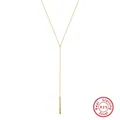 Minimalist gold plated s925 sterling silver Y-shaped necklace with bar pendant - BQN40-Rectangle Bar Y-Chain / Gold