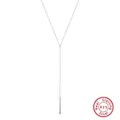 Elegant S925 sterling silver Y-shaped necklace with minimalist vertical bar pendant - BQN40-Rectangle Bar Y-Chain / Silver