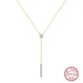 Elegant s925 sterling silver gold-plated Y-shaped drop necklace with sparkling crystals - BQN41-Oval & Bar Y-Chain / Gold