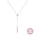 Elegant S925 sterling silver lariat necklace featuring oval crystal and bar pendant - BQN41-Oval & Bar Y-Chain / Silver