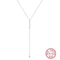 Minimalist S925 sterling silver Y-shaped lariat necklace with three round discs - BQN42-3-Disc Y-Chain / Silver