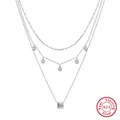 Elegant triple-layered S925 sterling silver necklace with square crystal pendant - BQN43-3-Layer Square Zircon / Silver