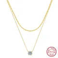 Double-layered 925 sterling silver necklace in gold with round brilliant stone pendant - BQN45-2-Layer Rope & Zircon / Gold