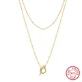 Gold-plated layered S925 silver necklace with paperclip chain and toggle clasp - BQN47-Paperclip & Beads Chain / Gold