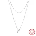 Minimalist layered s925 sterling silver necklace with paperclip chain and toggle clasp. - BQN47-Paperclip & Beads Chain / Silver