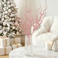 Eleganter rosa glitzernder Deko-Zweig als Tafelaufsatz für festliche Heimdekoration. - 34cm-7g / Rosa