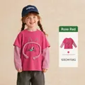 Girl's rose red cartoon cat fake two-piece long-sleeved T-shirt with comfortable fit - 100 / Fake Two-piece Long Sleeve Top (Pre-sale) / Rose Red