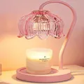 Elegant pink flower glass candle warmer lamp for aromatherapy and home aesthetic decor - Light Pink Glass Shade + Pink Base / Knob Dimming / US Plug