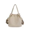 Retro cream woven tote bag with large capacity and decorative patterned shoulder strap - Off White