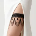 Elegant black lace bridal garter with delicate chains and beads for banquet - Black Lace Teardrop Bead Metal Chain Style (GS-J041BLK)