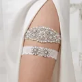 Exquisite bridal garter set featuring white lace with elegant pearls and rhinestones - Heavy Craft Full Rhinestone Artificial Pearl Floral 2-Piece Set (GS-J020)