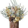 Elegant Christmas desktop decoration with golden berries and a rustic bark base - Style B (Stump Base-Gold Berry)