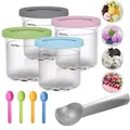 4 colorful replacement pints with lids, spoons and scoop for Ninja Creami NC500 series - 1st Generation 4-Pack + 4 Color Spoons + Scoop