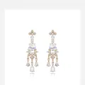 Elegant gold-tone chandelier earrings with sparkling clear crystals - Six-Petal Flower Marquise Rhinestone (No. 17) / Gold