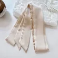 Elegant champagne solid color narrow satin ribbon scarf for hair styling or bags decoration - 200cm / Light Champagne