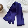 Elegant solid purple narrow silk scarf ribbon, versatile accessory for hair and bags. - 200cm / Deep purple