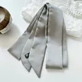 Elegant silver grey solid color narrow satin silk ribbon scarf for hair and bags - 200cm / Smoke