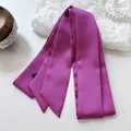 Elegant solid purple narrow silk scarf ribbon for bag handles or hair styling decoration - 200cm / Grape Purple
