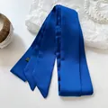 Royal blue narrow silk ribbon scarf for hair and bag handles, elegant satin finish. - 200cm / Sapphire Blue