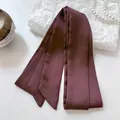 Elegant solid chocolate brown skinny silk scarf ribbon for hair, neck, and bag handles - 200cm / Red Brown